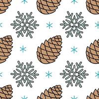 Clean Snowflake and holiday pinecone seamless tile pattern with festive winter elements concept as Festive pinecones paired with snowflakes create a seamless tile pattern with vibrant wi vector