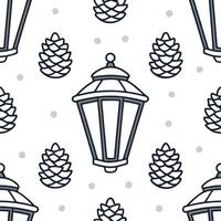 Clean Snow covered lanterns and pinecones seamless tile pattern with winter charm concept as Snow covered lanterns and pinecones add winter charm to a seamless tile pattern perfect for f vector