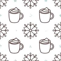 Clean Snowflake and cozy mug seamless tile pattern with warm winter beverages and frosty details concept as Cozy mugs filled with warm beverages paired with snowflakes create a seamless vector