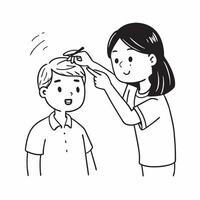 Clean Sister Applying Tilak and Brother with Rakhi concept as A sister applying tilak on her brothers forehead who is wearing a Rakhi with ample copy space representing the ceremonial an vector
