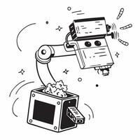 Clean Silhouette of an automated conveyor and a barcode reader symbolizing automated material handling in double exposure with copy space concept as A silhouette of an automated conveyo vector