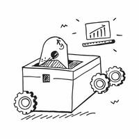Clean Silhouette of an automated sorter and a performance graph symbolizing optimized sorting in double exposure with copy space concept as A silhouette of an automated sorter intertwin vector