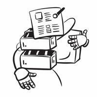 Clean Silhouette of a warehouse robot and inventory software symbolizing automated inventory control in double exposure with copy space concept as A silhouette of a warehouse robot inte vector