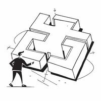 Clean Silhouette of an architect and a floor layout symbolizing spatial planning in double exposure with copy space concept as A silhouette of an architect intertwined with a floor layo vector
