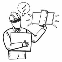 Clean Silhouette of an engineer and an electrical blueprint symbolizing electrical design in double exposure with copy space concept as A silhouette of an engineer blended with an elect vector