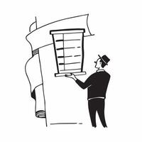 Clean Silhouette of an architect and a structural blueprint symbolizing architectural innovation in double exposure with copy space concept as A silhouette of an architect blended with vector