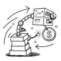 Clean Silhouette of a warehouse robot and a cost benefit chart symbolizing cost benefit automation in double exposure with copy space concept as A silhouette of a warehouse robot intert vector