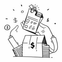Clean Silhouette of a warehouse and a budget report symbolizing budget management in distribution in double exposure with copy space concept as A silhouette of a warehouse intertwined w vector