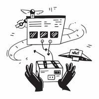 Clean Silhouette of a warehouse drone and an operational dashboard symbolizing automated inventory audits in double exposure with copy space concept as A silhouette of a warehouse drone vector