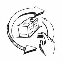 Clean Silhouette of a warehouse and a rotating arrow symbolizing inventory turnover rate in double exposure with copy space concept as A silhouette of a warehouse intertwined with a rot vector