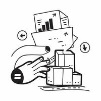 Clean Silhouette of a warehouse and a balance sheet symbolizing inventory cost management in double exposure with copy space concept as A silhouette of a warehouse intertwined with a ba vector