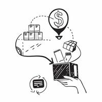 Clean Silhouette of a shipping terminal and a cost analysis symbolizing cost analysis in double exposure with copy space concept as A silhouette of a shipping terminal intertwined with vector
