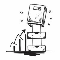 Clean Silhouette of a stock pallet and a financial graph symbolizing inventory to sales analysis in double exposure with copy space concept as A silhouette of a stock pallet intertwined vector