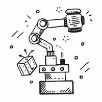 Clean Silhouette of a robot arm and conveyor belt symbolizing automated warehouse operations in double exposure with copy space concept as A silhouette of a robot arm intertwined with a vector