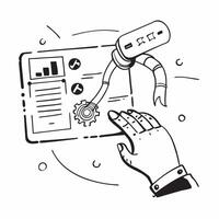 Clean Silhouette of a robotic arm and a logistics dashboard symbolizing warehouse automation optimization in double exposure with copy space concept as A silhouette of a robotic arm int vector