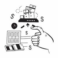 Clean Silhouette of a port facility and a budget allocation table symbolizing cost allocation in double exposure with copy space concept as A silhouette of a port facility intertwined w vector