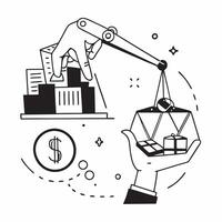 Clean Silhouette of a port crane and a budget chart symbolizing capital investment in double exposure with copy space concept as A silhouette of a port crane intertwined with a budget c vector