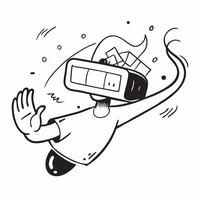 Clean Silhouette of a person and a virtual reality headset symbolizing cutting edge technology in double exposure with copy space concept as A silhouette of a person blended with a virt vector