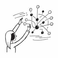 Clean Silhouette of a person and a network diagram symbolizing connectivity and innovation in double exposure with copy space concept as A silhouette of a person merged with a network d vector
