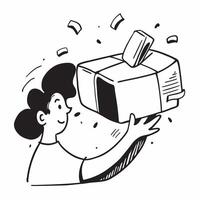 Clean Silhouette of a person and a gift box symbolizing promotional giveaways in double exposure with copy space concept as A silhouette of a person merged with a gift box representing vector