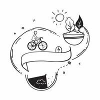 Clean Silhouette of a person and a bicycle symbolizing eco friendly transportation in double exposure with copy space concept as A silhouette of a person merged with a bicycle represent vector