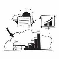 Clean Silhouette of a freight yard and a cost optimization chart symbolizing cost optimization in double exposure with copy space concept as A silhouette of a freight yard intertwined w vector