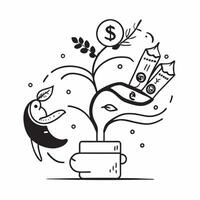 Clean Silhouette of a peacock and a money tree symbolizing fruitful savings in double exposure with copy space concept as A silhouette of a peacock intertwined with a money tree represe vector