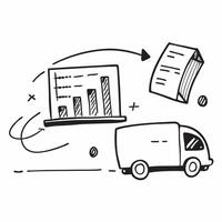 Clean Silhouette of a delivery truck and a bar graph symbolizing distribution cost management in double exposure with copy space concept as A silhouette of a delivery truck intertwined vector