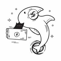 Clean Silhouette of a dolphin and a savings account symbolizing secure savings in double exposure with copy space concept as A silhouette of a dolphin intertwined with a savings account vector