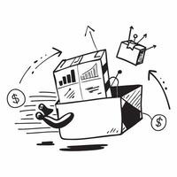 Clean Silhouette of a cargo ship and a cost analysis chart symbolizing distribution cost efficiency in double exposure with copy space concept as A silhouette of a cargo ship intertwine vector
