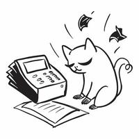 Clean Silhouette of a cat and a cash register symbolizing careful spending in double exposure with copy space concept as A silhouette of a cat intertwined with a cash register represent vector