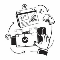 Clean Silhouette of a cargo ship and a financial dashboard symbolizing financial control in distribution in double exposure with copy space concept as A silhouette of a cargo ship inter vector