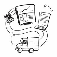 Clean Silhouette of a cargo truck and a stock turnover report symbolizing inventory distribution in double exposure with copy space concept as A silhouette of a cargo truck intertwined vector