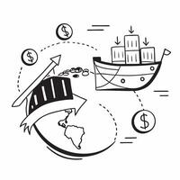 Clean Silhouette of a cargo ship and financial charts symbolizing global supply chain finance in double exposure with copy space concept as A silhouette of a cargo ship intertwined with vector