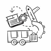 Clean Silhouette of a cargo handling unit and a cost efficiency graph symbolizing logistics efficiency in double exposure with copy space concept as A silhouette of a cargo handling uni vector