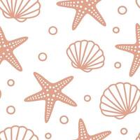 Clean Seashell and starfish seamless tile pattern with beach motifs and soft summer hues concept as Seashells and starfish in soft beach hues create a seamless tile pattern bringing summ vector