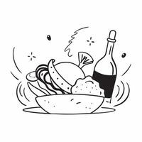 Clean Seafood platter and a white wine bottle symbolizing fine dining seafood with ample space for text concept as A seafood platter and a white wine bottle representing fine dining sea vector