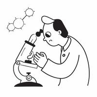 Clean Scientist with a microscope and a chemical structure symbolizing research and analysis with room for text concept as A scientist using a microscope and a chemical structure model vector