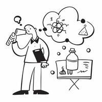 Clean Scientist with a chemical model and a research paper symbolizing dreams of scientific success with ample space for text concept as A scientist holding a chemical model and a resea vector