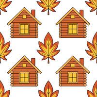 Clean Rustic wooden cabin seamless tile pattern with warm lights and autumn foliage concept as Warm lit rustic cabins surrounded by autumn foliage create a seamless tile pattern perfect vector