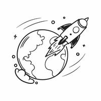 Clean Rocket Launch and Earth concept as Rocket launching from Earth with ample copy space representing the beginning of space exploration missions in Photo Stock Concept vector