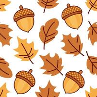 Clean Rustic acorns and leaves seamless tile pattern with warm autumn colors and textures concept as Warm colored acorns and autumn leaves create a rustic seamless tile pattern with cozy vector