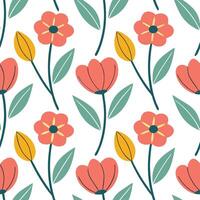 Clean Retro spring flower seamless pattern with poppies and tulips for bold home accents concept as Retro inspired seamless pattern featuring poppies and tulips for bold and eye catching vector