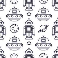 Clean Retro sci fi seamless tile pattern with futuristic elements and vintage technology aesthetics concept as Seamless retro sci fi tiles featuring vintage robots futuristic tech and sp vector