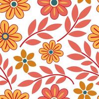 Clean Retro floral seamless pattern with vibrant hues for dynamic spaces concept as Bright and vibrant floral elements in a retro seamless pattern adding energy to dynamic interiors in vector