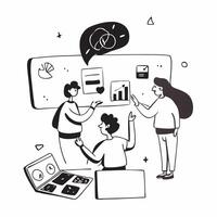 Clean Remote team collaborating on a market research project concept as A illustration of a remote team collaborating on a market research project using conferencing and dig vector