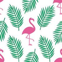 Clean Refreshing summer seamless pattern with tropical palm leaves and flamingos for a lively tropical vibe concept as Tropical palm leaves and flamingos arranged in a seamless pattern f vector