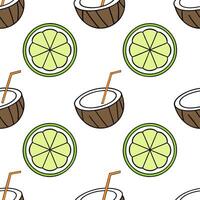 Clean Refreshing coconut drink seamless tile pattern with a tropical flair and beach vibes concept as Tropical coconut drinks with a splash of lime and fresh coconut water create a seaml vector