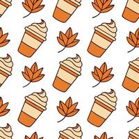 Clean Pumpkin spice latte seamless tile pattern with autumn inspired colors and cozy vibes concept as Warm pumpkin spice latte motifs in autumn colors create a cozy seamless tile pattern vector