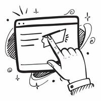 Clean Presentation screen and pointing hand illustration with space for text and graphics concept as An illustrative presentation screen and pointing hand design featuring ample space fo vector
